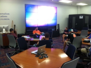 Telecom sports reporting class in the 21st Century Newsroom.